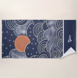 Abstract moon blue night sky beach towel