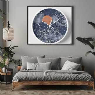 Abstract moon blue night sky  clock
