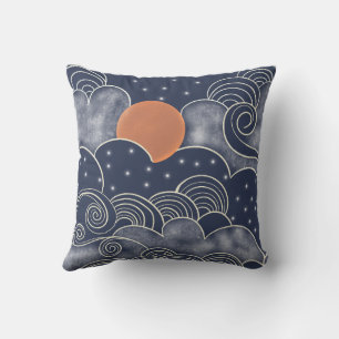 Abstract moon blue night sky cushion