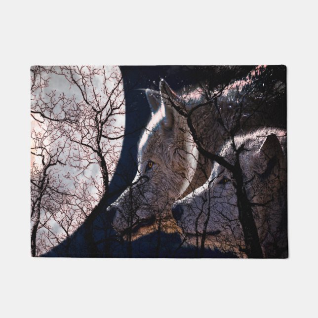 Abstract moon forest  tree door mat wolf (Front)