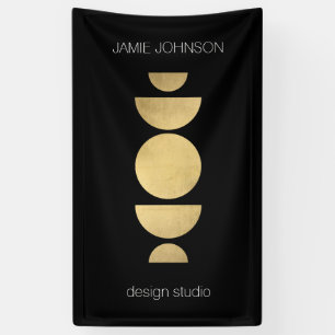 Abstract Moon Phases Geometric Art Gold/Black Banner