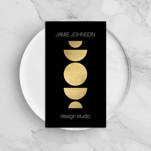 Abstract Moon Phases Geometric Art Gold/Black Business Card (Creator Uploaded)