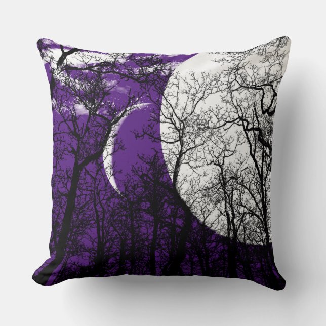 Abstract Moon Tree Purple black white Throw pillow (Front)