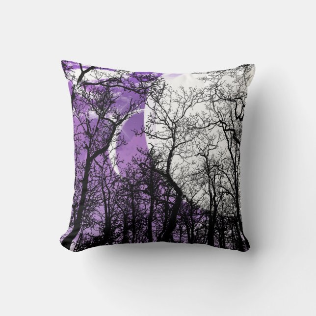 Abstract Moon Tree Purple black white Throw pillow (Front)