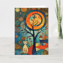 Abstract Moon: Whimsical Cat in Romanesque Style