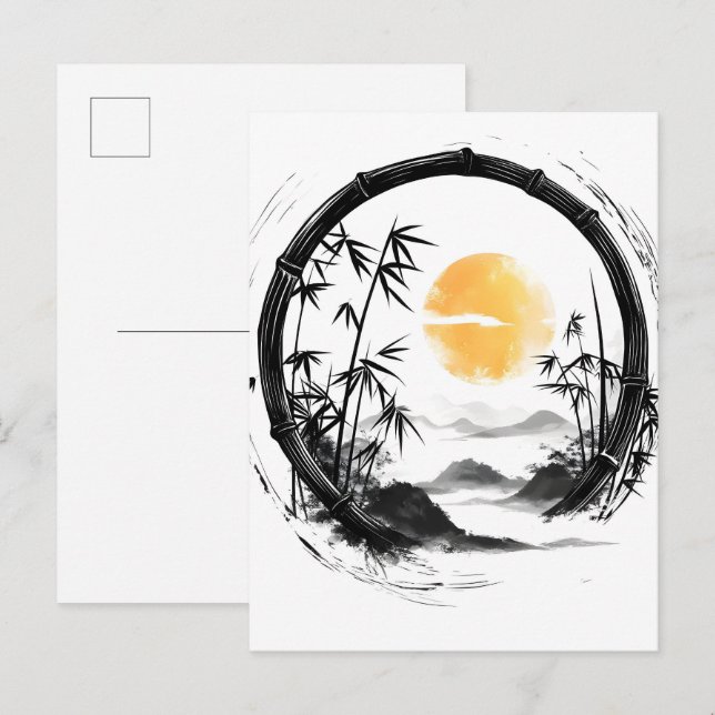 Abstract Moon Zen Bamboo Flow Announcement Postcard (Front/Back)