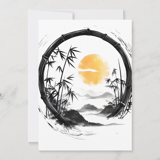 Abstract Moon Zen Bamboo Flow Holiday Card (Front)