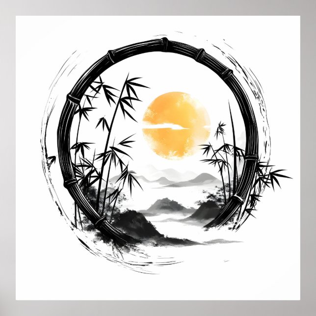 Abstract Moon Zen Bamboo Flow Poster (Front)