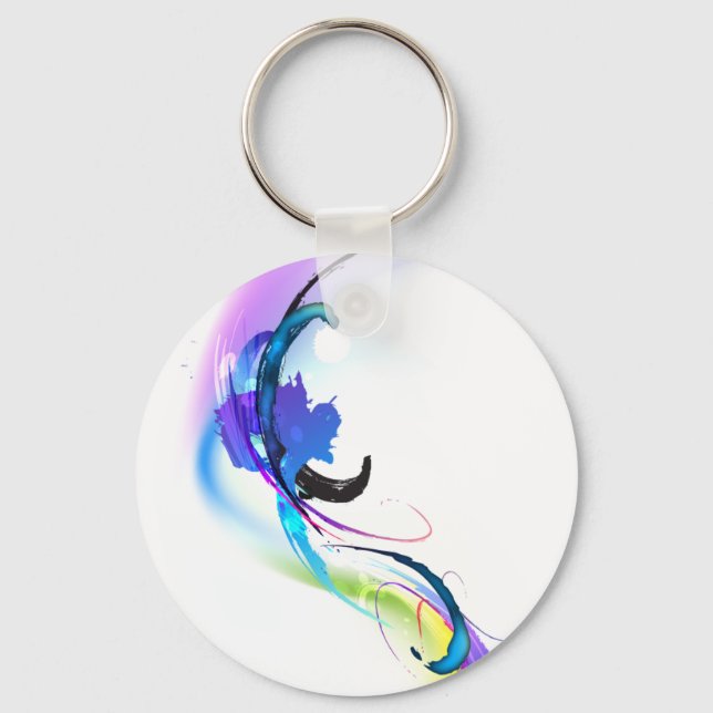 Abstract Morning Glory Paint Splatters Key Ring (Front)