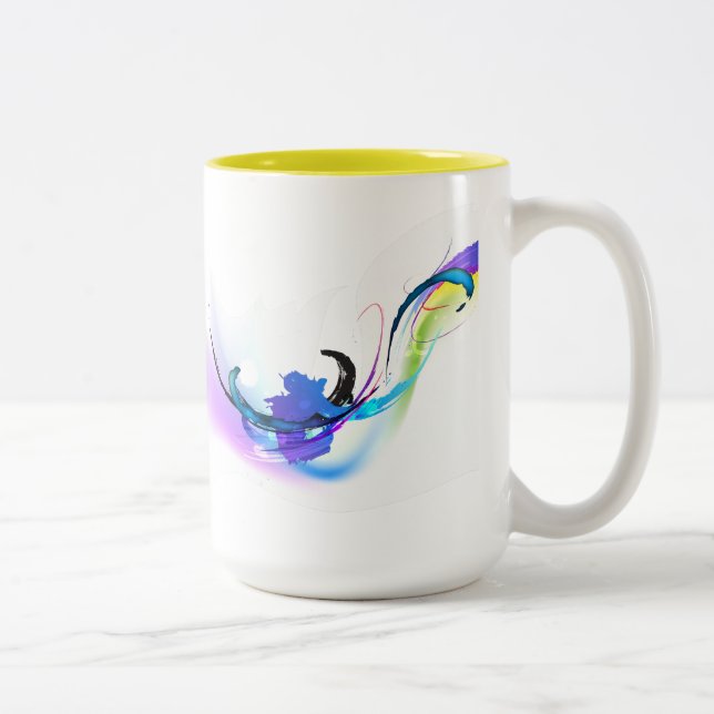 Abstract Morning Glory Paint Splatters Two-Tone Coffee Mug (Right)