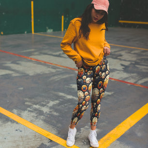 Abstract Mosaic Circles Navy Orange Leggings