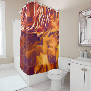 Abstract mosaic design of reddish orange tinfoil shower curtain