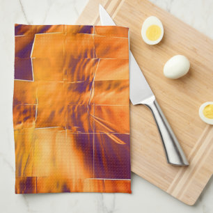 Abstract mosaic design of reddish orange tinfoil  tea towel