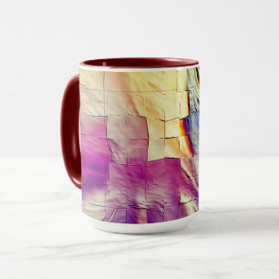 Abstract mosaic drawing lightly carved and pearly mug