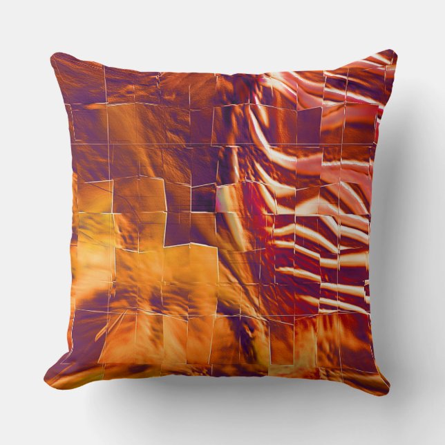 Abstract mosaic drawing of reddish gold tinfoil  cushion (Front)