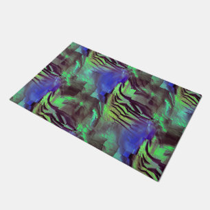 Abstract mosaic drawing of rustic green and blue doormat