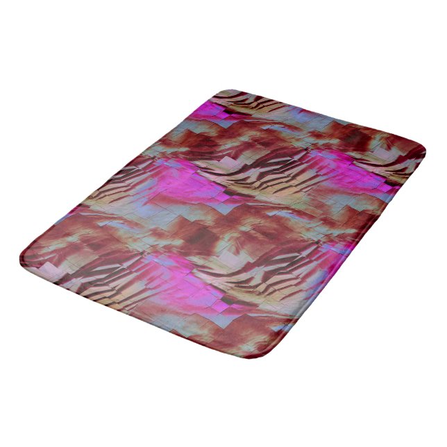 Abstract mosaic drawing of rustic pink and rusty bath mat (Angled)