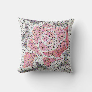 Abstract mosaic flower rose pink white grey floral cushion