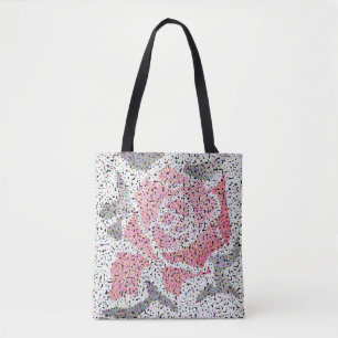 Abstract mosaic flower rose pink white grey floral tote bag