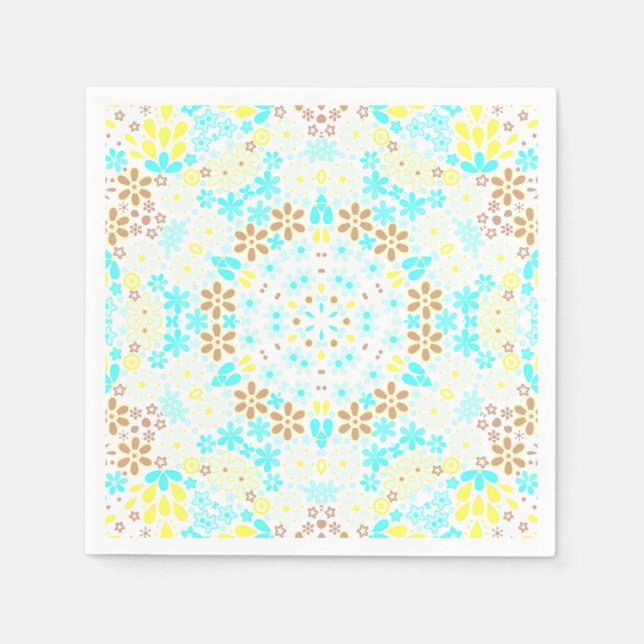 Abstract mosaic kaleidoscopic floral flowers white napkin (Front)