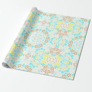 Abstract mosaic kaleidoscopic floral flowers white wrapping paper