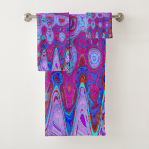 Abstract Mosaic Magenta and Blue Wavy Retro Bath Towel Set