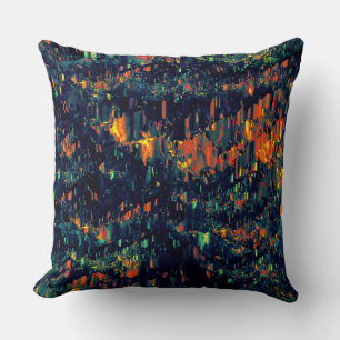Abstract mosaic of displaced campfire on greenish cushion