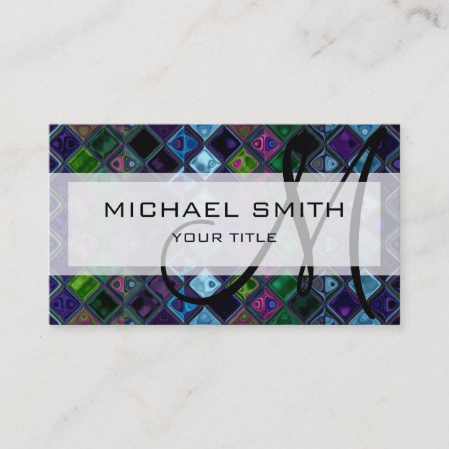 Abstract Mosaic Pattern Custom Monogram #12 Business Card (Front)