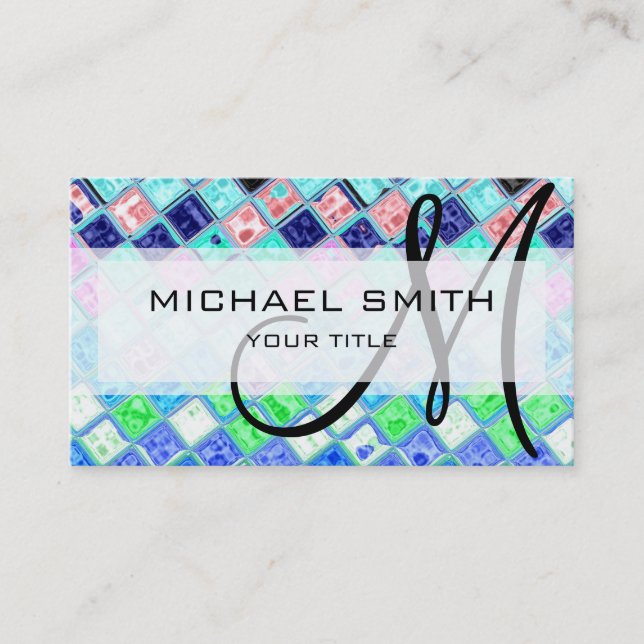 Abstract Mosaic Pattern Custom Monogram #19 Business Card (Front)