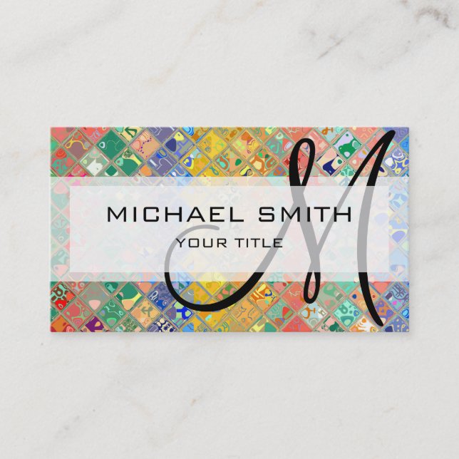 Abstract Mosaic Pattern Custom Monogram #2 Business Card (Front)