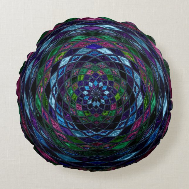 Abstract Mosaic Pattern Round Cushion (Front)