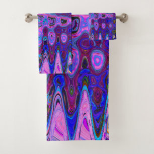Abstract Mosaic Pink and Blue Wavy Retro Bath Towel Set