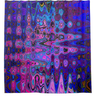 Abstract Mosaic Pink and Blue Wavy Retro Shower Curtain
