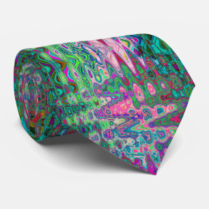 Abstract Mosaic Pink and Green Wavy Retro Tie