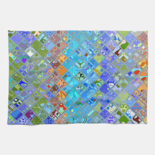 Abstract Mosaic Stained Glass Pattern Tea Towel