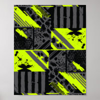 Abstract Motion in Lime Green, Black, and Grey