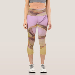 Abstract Motions Modern Pink Golden Fractal Art Capri Leggings
