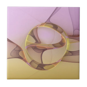 Abstract Motions Modern Pink Golden Fractal Art Ceramic Tile