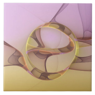 Abstract Motions Modern Pink Golden Fractal Art Ceramic Tile