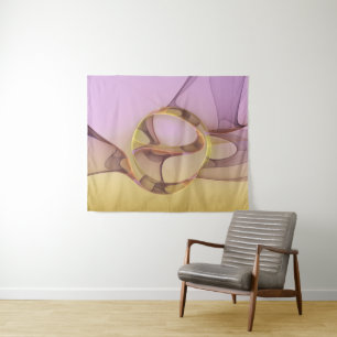 Abstract Motions Modern Pink Golden Fractal Art Tapestry