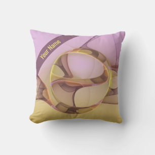 Abstract Motions Modern Pink Golden Fractal Name Cushion