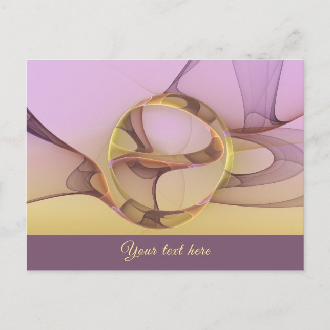 Abstract Motions Modern Pink Golden Fractal Text Postcard (Front)