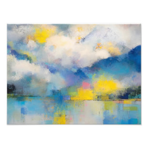 Abstract Mountain Lake in Soft Blue and Yellow Photo Print