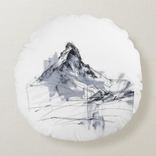 Abstract Mountain Peak Round Cushion