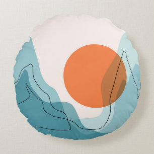 Abstract mountain range landscape, flat scenery ba round cushion
