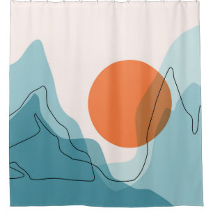 Abstract mountain range landscape, flat scenery ba shower curtain