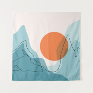 Abstract mountain range landscape, flat scenery ba tapestry