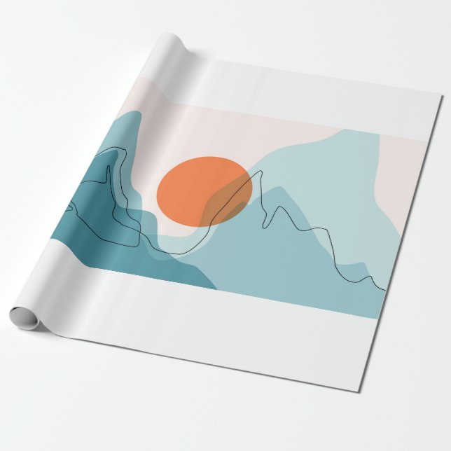 Abstract mountain range landscape, flat scenery ba wrapping paper (Unrolled)