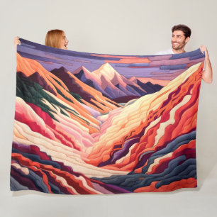 Abstract Mountain Scene Purple Peach Burgundy Fleece Blanket