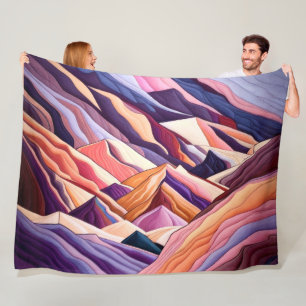 Abstract Mountain Scene Purple Peach Burgundy Fleece Blanket